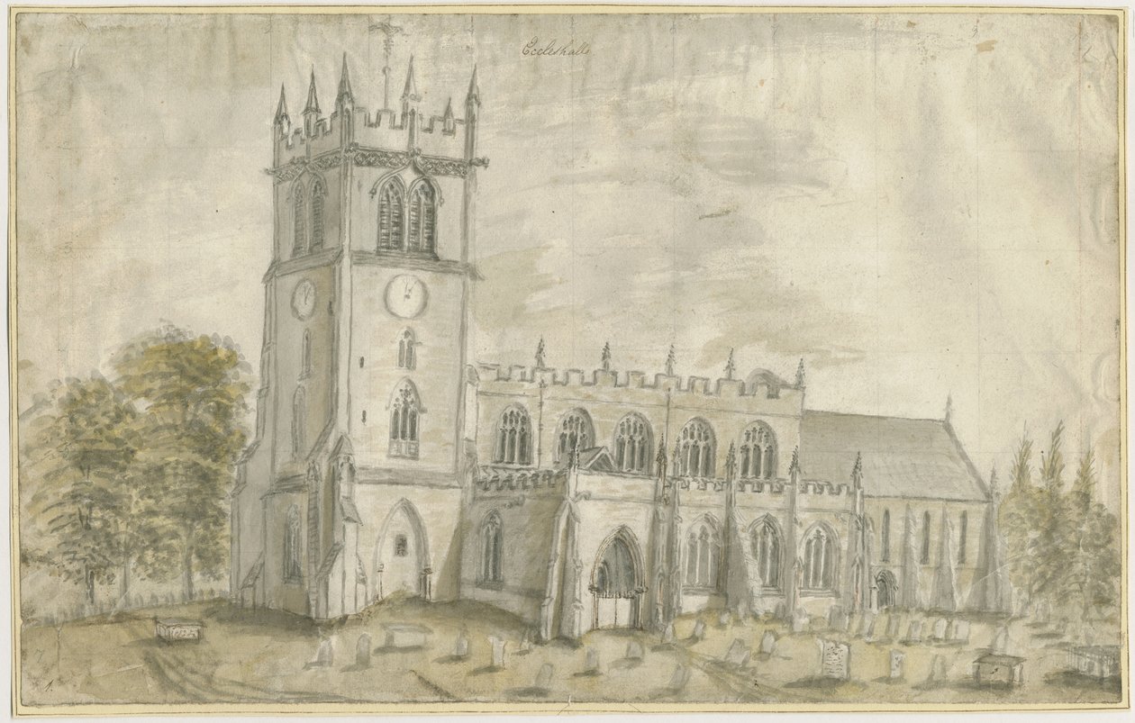 Eccleshall Church: malba vodovými barvami, nd [1762-1802] od Stebbing Shaw