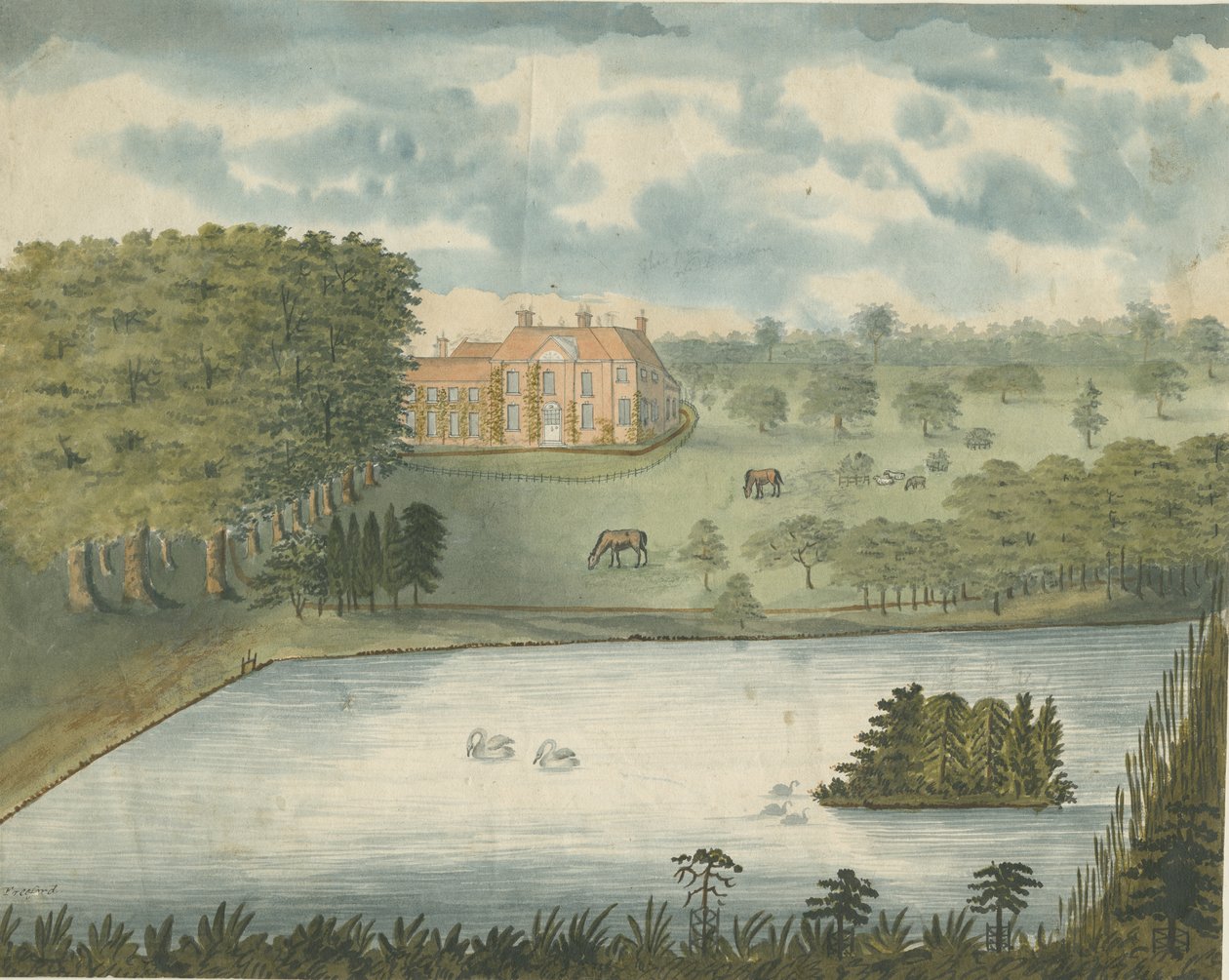 Freeford Hall: malba vodovými barvami, nd [1762-1802] od Stebbing Shaw