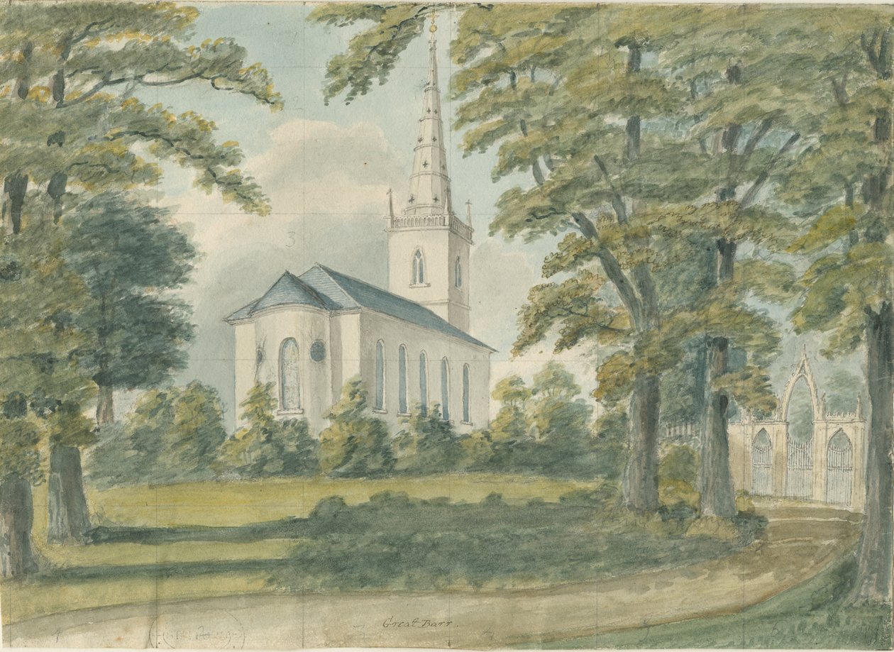Great Barr Chapel: malba vodovými barvami, nd [1762-1802] od Stebbing Shaw