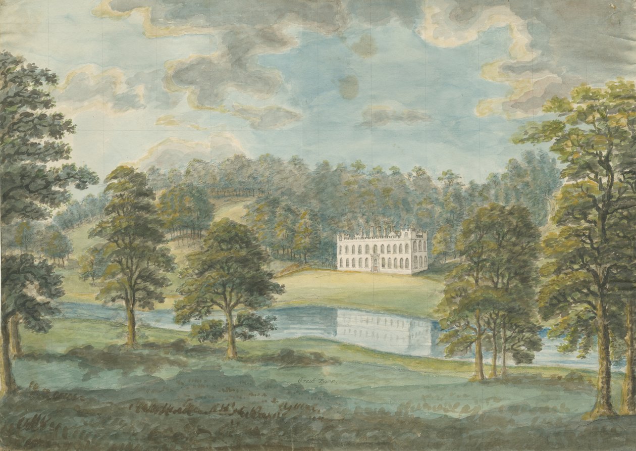 Great Barr Hall: malba vodovými barvami, nd [1762-1802] od Stebbing Shaw