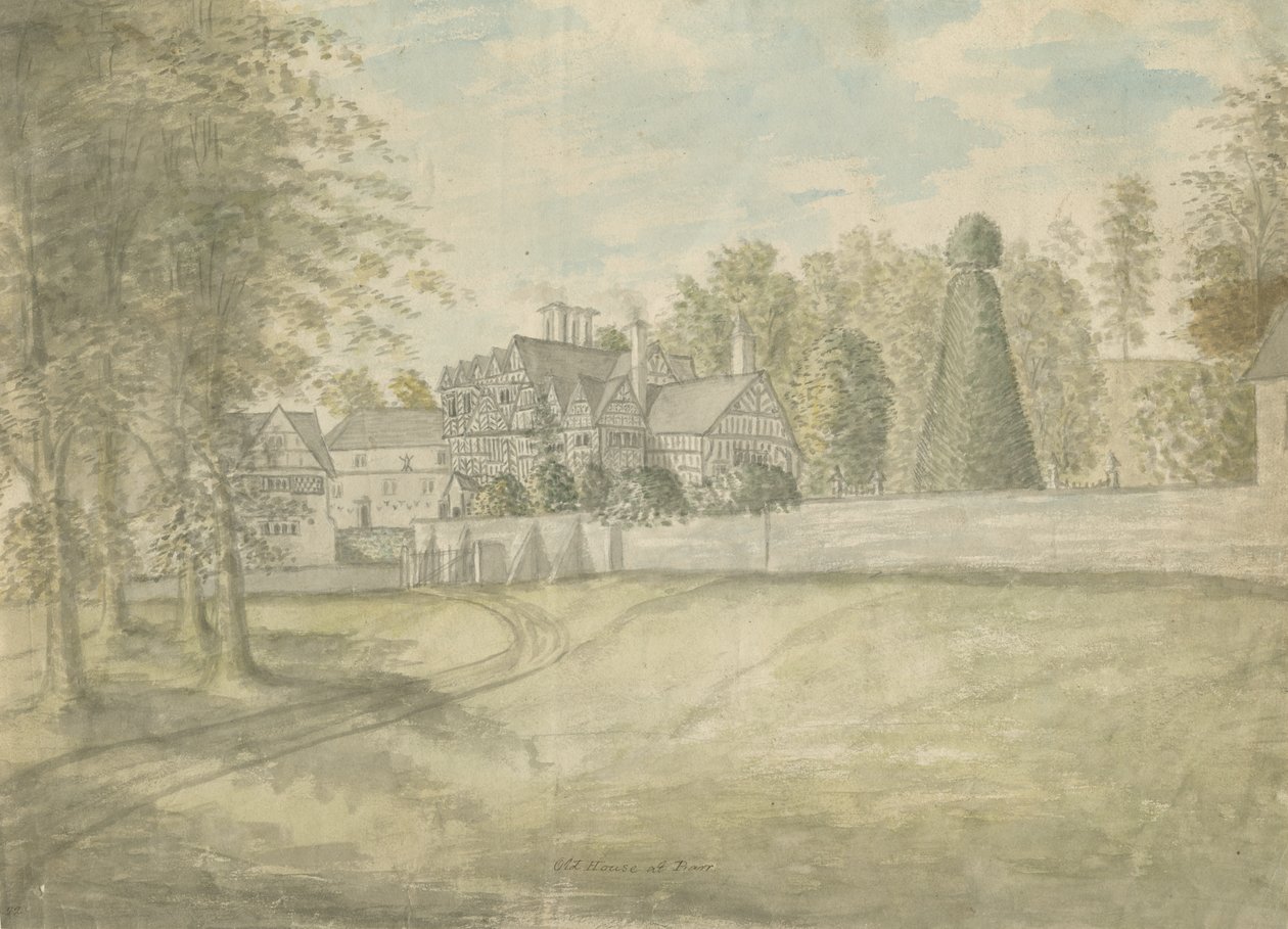 Great Barr Village - Old Tudor House: malba vodovými barvami, nd [1762-1802] od Stebbing Shaw
