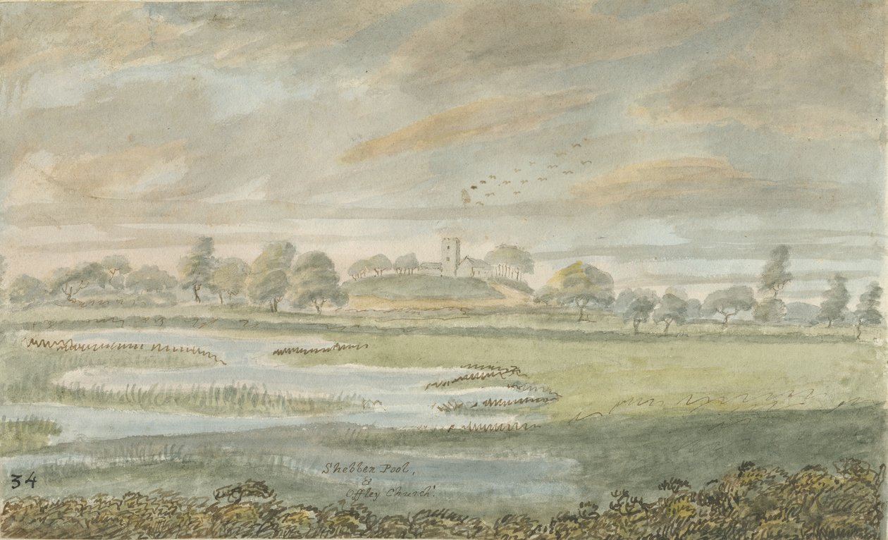 High Offley Church: malba vodovými barvami, nd [1762-1802] od Stebbing Shaw