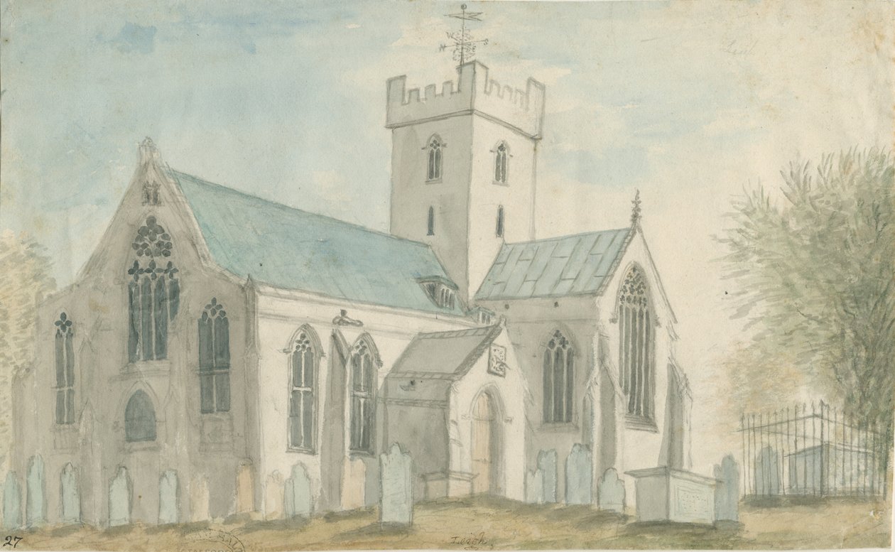 Leigh Church: malba akvarelem a [c 1795] od Stebbing Shaw