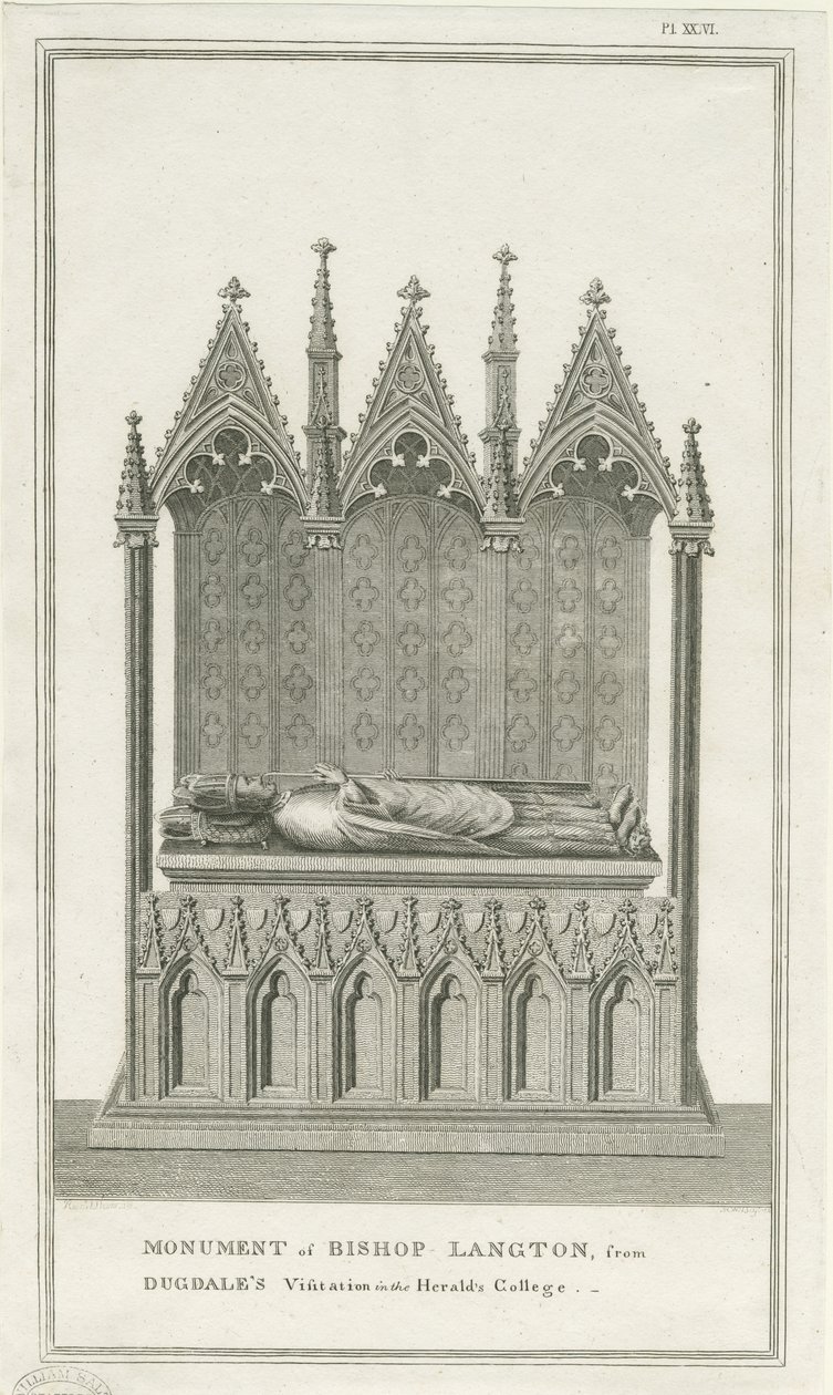 Katedrála Lichfield - Památník biskupa Langtona: rytina, nd [1762-1798] (tisk) od Stebbing Shaw