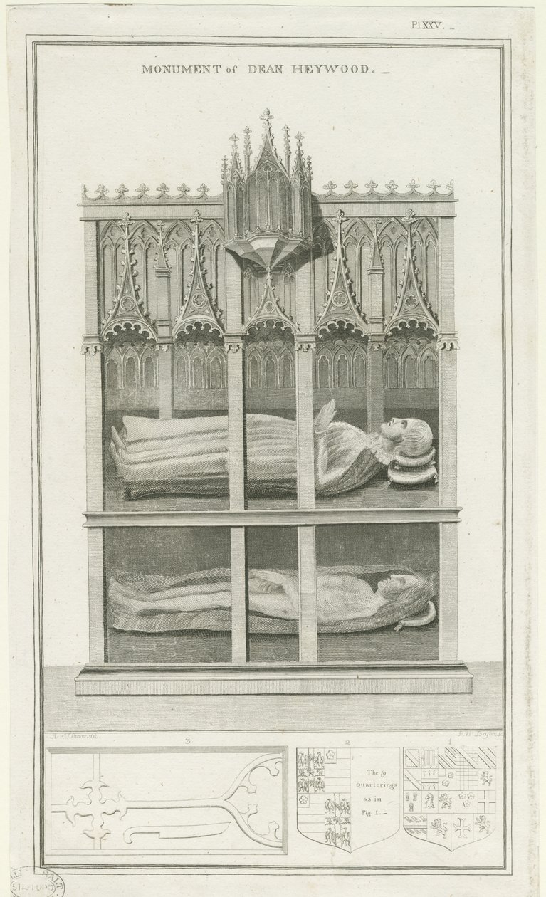 Katedrála Lichfield - Památník Deana Heywooda: rytina, nd [1762-1798] (tisk) od Stebbing Shaw