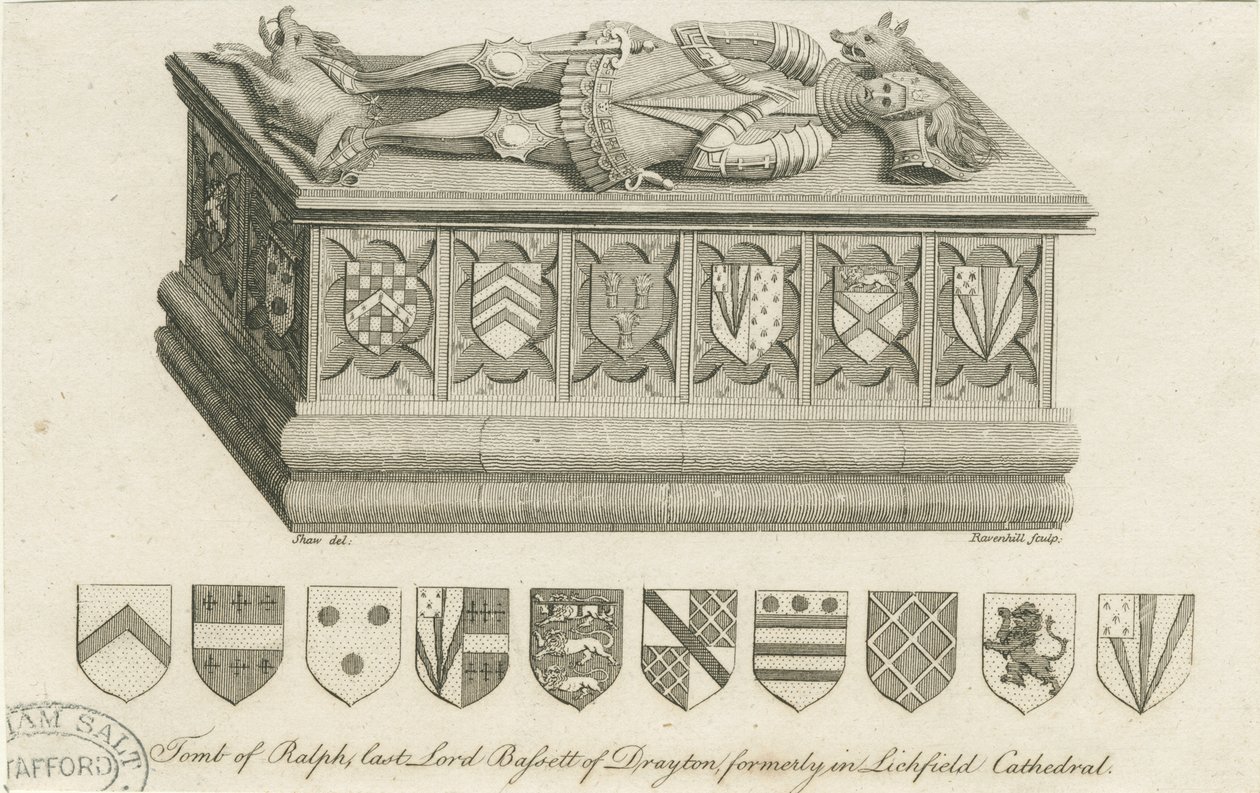Katedrála Lichfield - Hrob lorda Bassetta: rytina a [c 1791] (tisk) od Stebbing Shaw