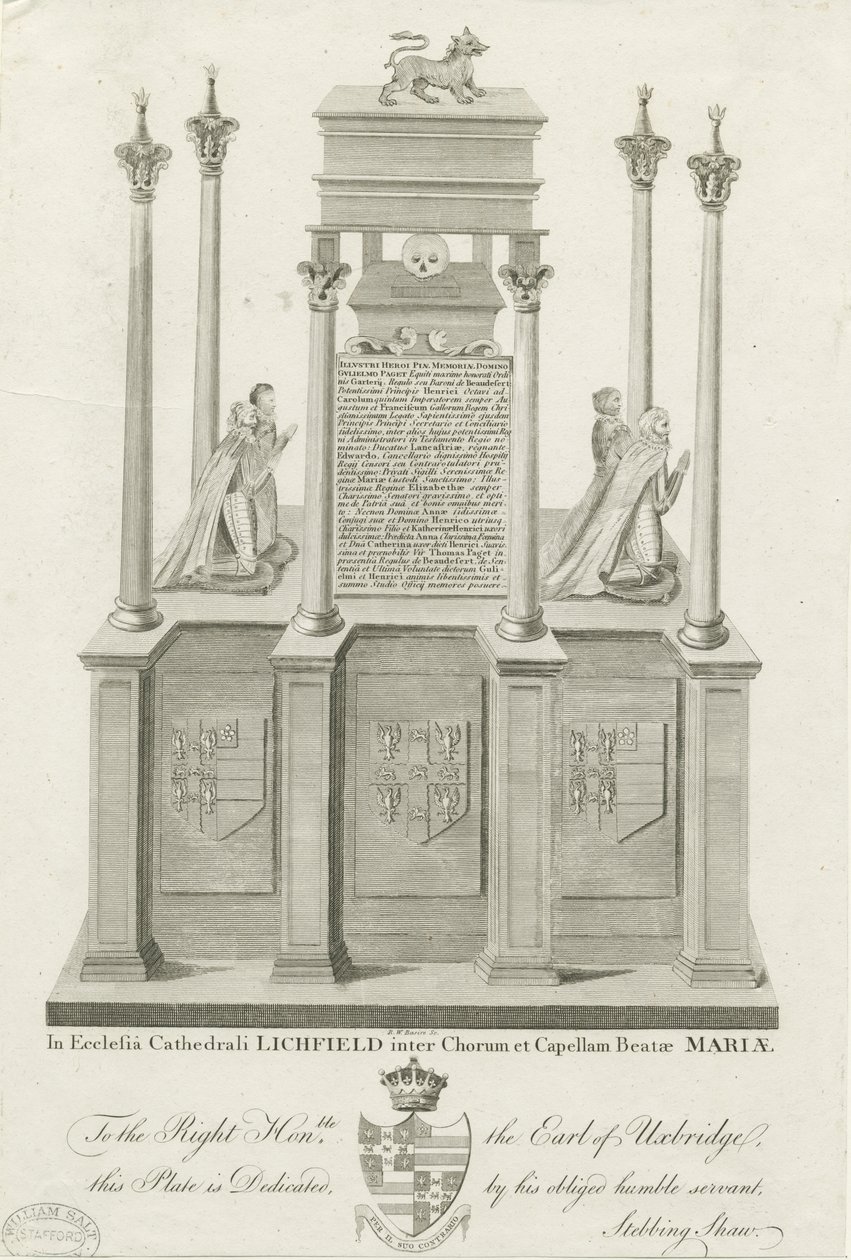 Katedrála Lichfield - Hrob Williama Pageta: rytina, nd [1762-1798] (tisk) od Stebbing Shaw