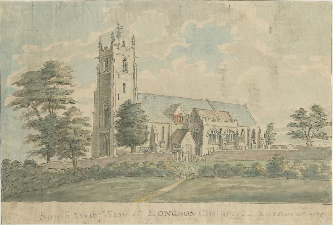 Longdon Church: malba vodovými barvami, 1795/6 od Stebbing Shaw
