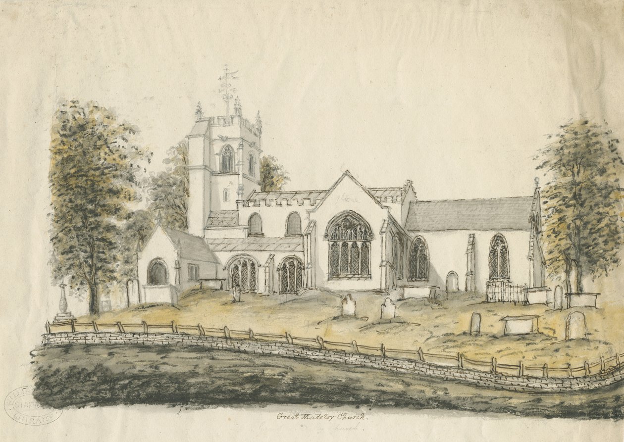 Madeley Church: kresba vodovými barvami, nd [1762-1802] od Stebbing Shaw