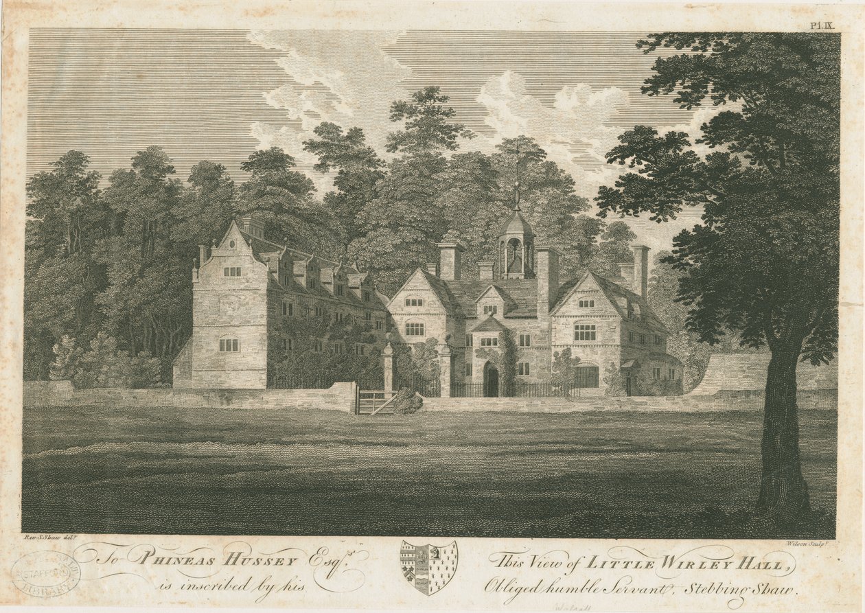 Norton Canes - Little Wyrley Hall: rytina, nd [1762-1802] (tisk) od Stebbing Shaw
