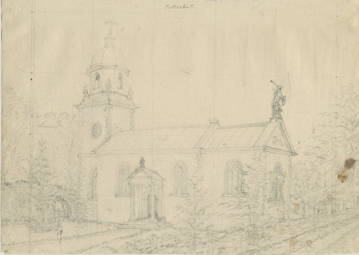 Patshull Church: kresba tužkou, nd [1762-1802] od Stebbing Shaw