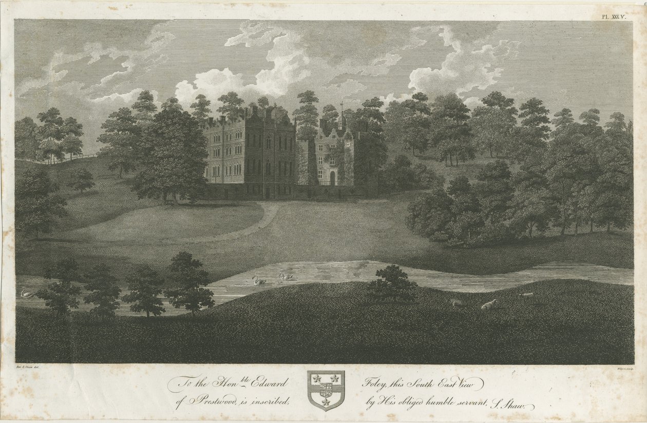Prestwood Hall: rytina, nd [1762-1802] od Stebbing Shaw
