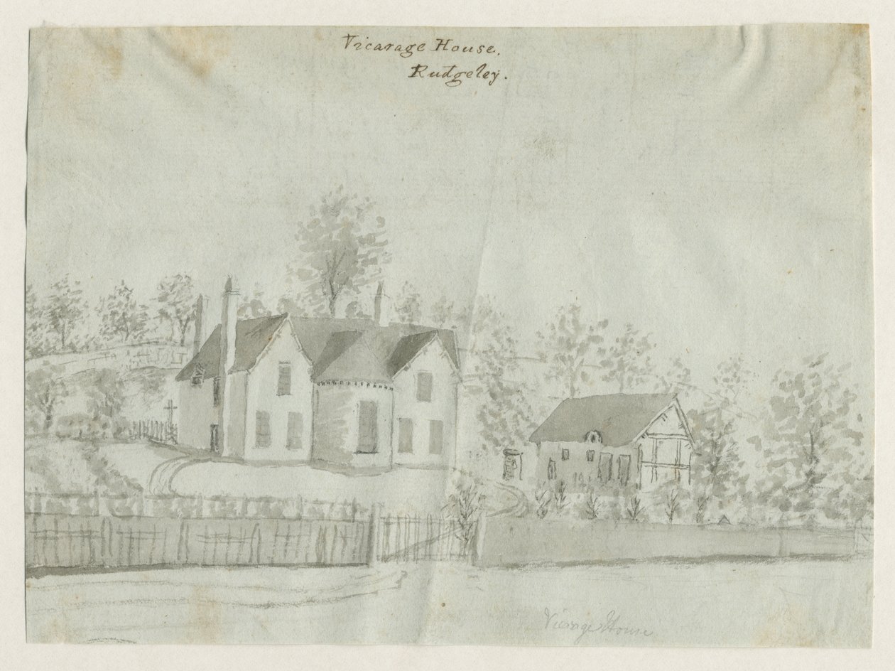 Rugeley Town - Vicarage: sépiová kresba, nd [1762-1802] (kresba) od Stebbing Shaw