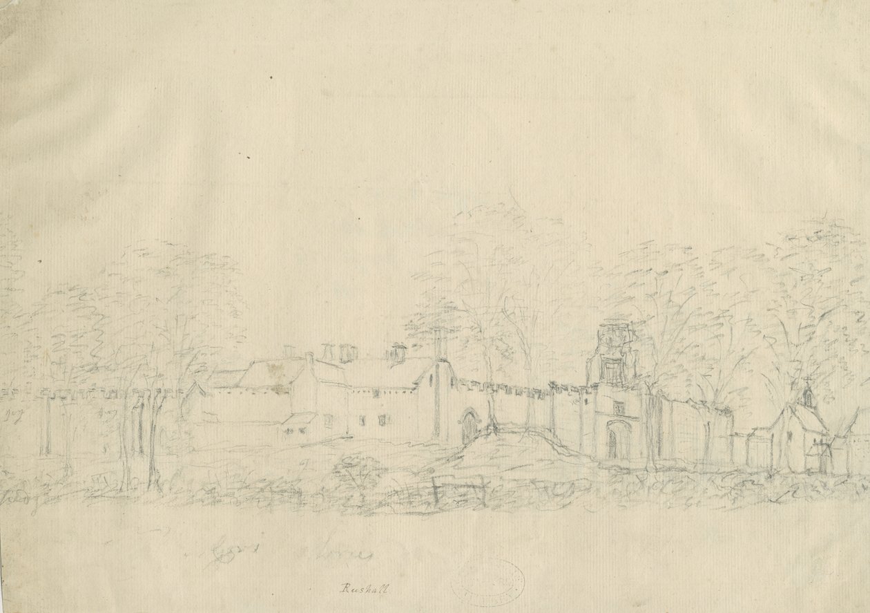 Rushall Castle/Hall: kresba tužkou, nd [1762-1802] (kresba) od Stebbing Shaw