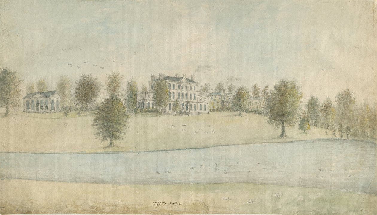 Shenstone - Little Aston Hall: malba vodovými barvami, nd [1762-1802] od Stebbing Shaw