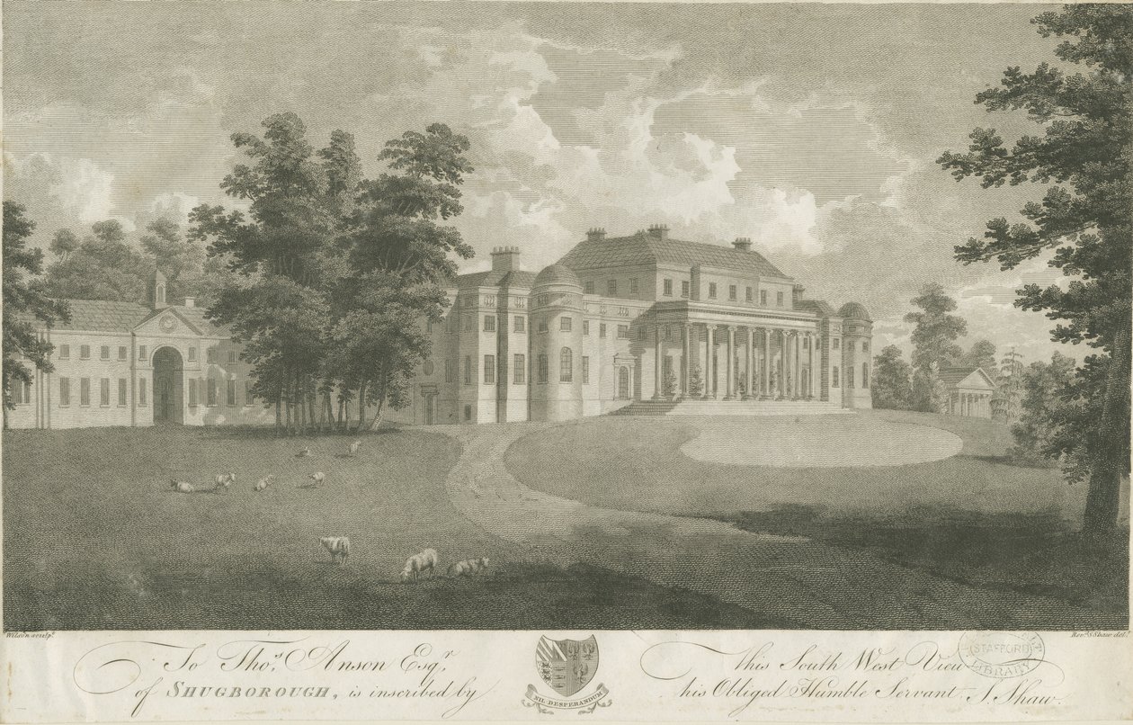 Shugborough Hall: rytina, nd [c 1800] od Stebbing Shaw