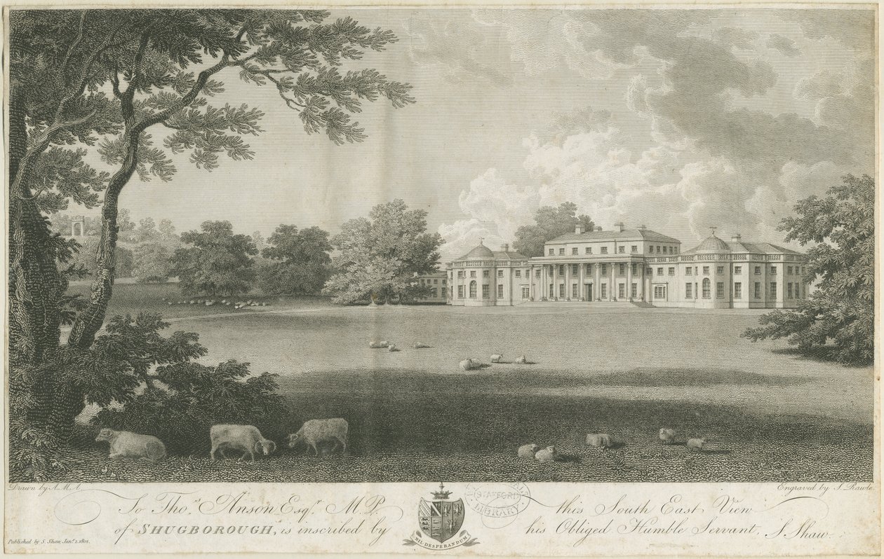 Shugborough Hall: rytina, nd [c 1802] (tisk) od Stebbing Shaw