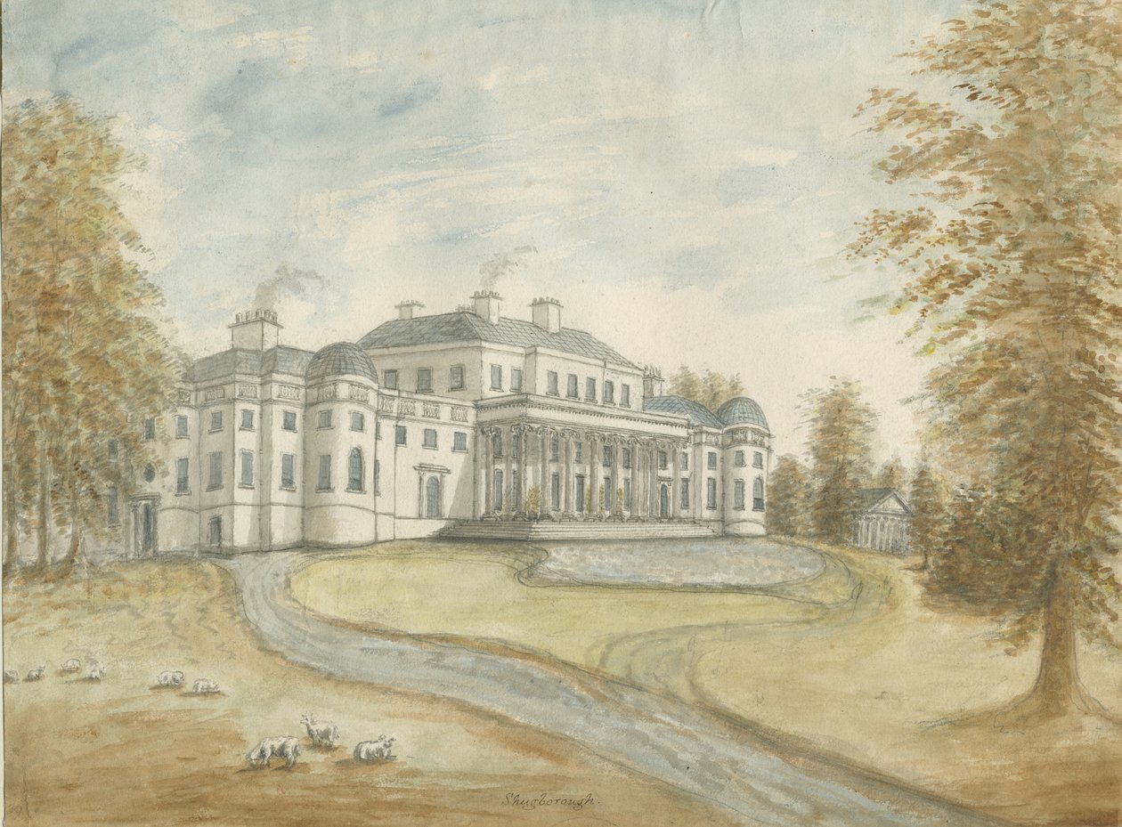 Shugborough Hall: malba akvarelem a [c 1800] od Stebbing Shaw
