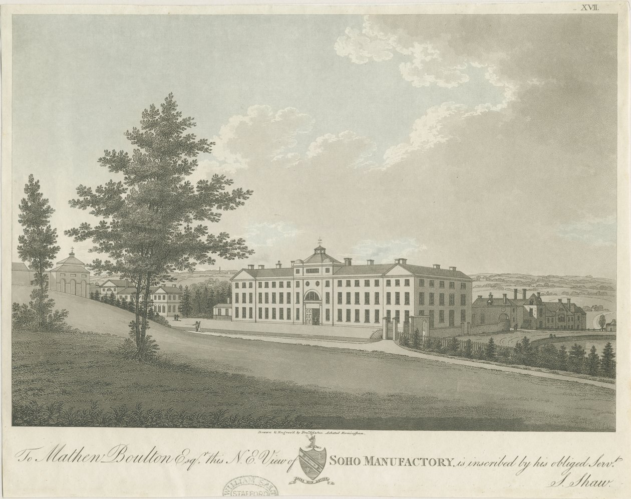 Soho Manufactory: barevná rytina akvatinty, nd [c 1798] (tisk) od Stebbing Shaw