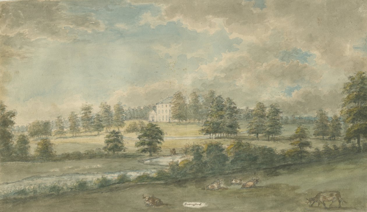 Somerford Hall: malba vodovými barvami, nd [1762-1802] od Stebbing Shaw