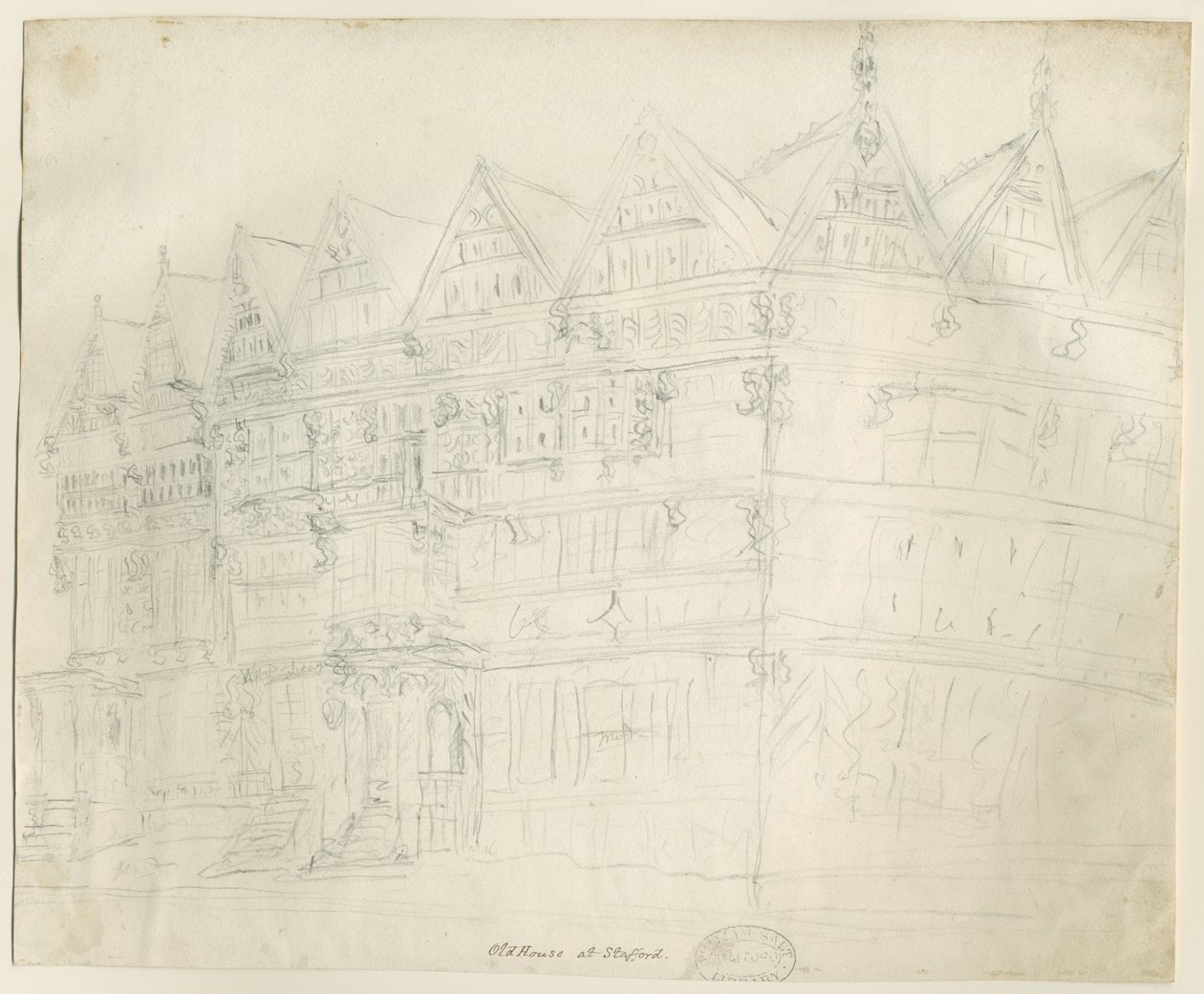 Stafford - Ancient "High House": kresba tužkou, nd [1794] od Stebbing Shaw