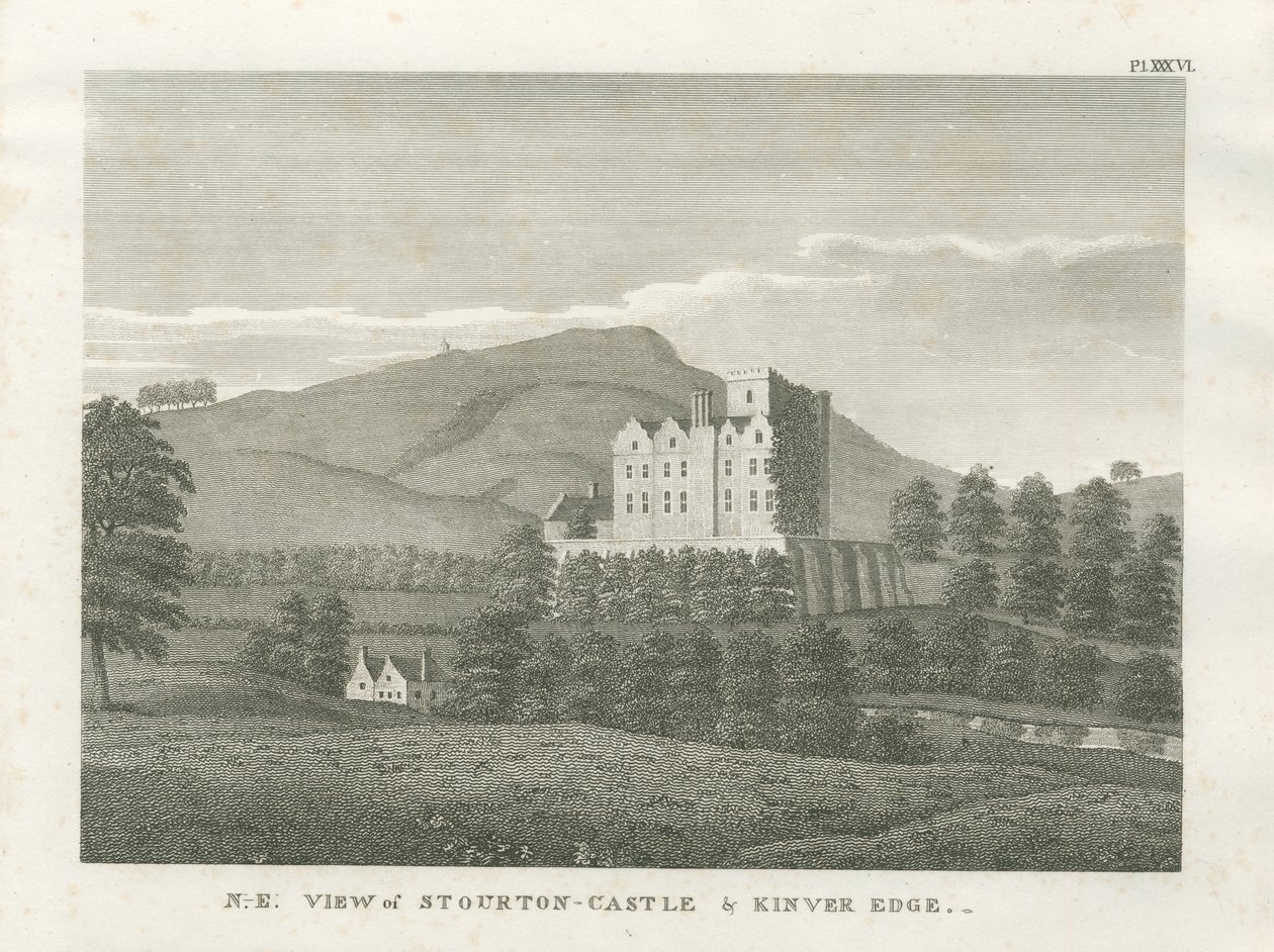 Stourton Castle and Kinver Edge: rytina, nd [1799] (tisk) od Stebbing Shaw