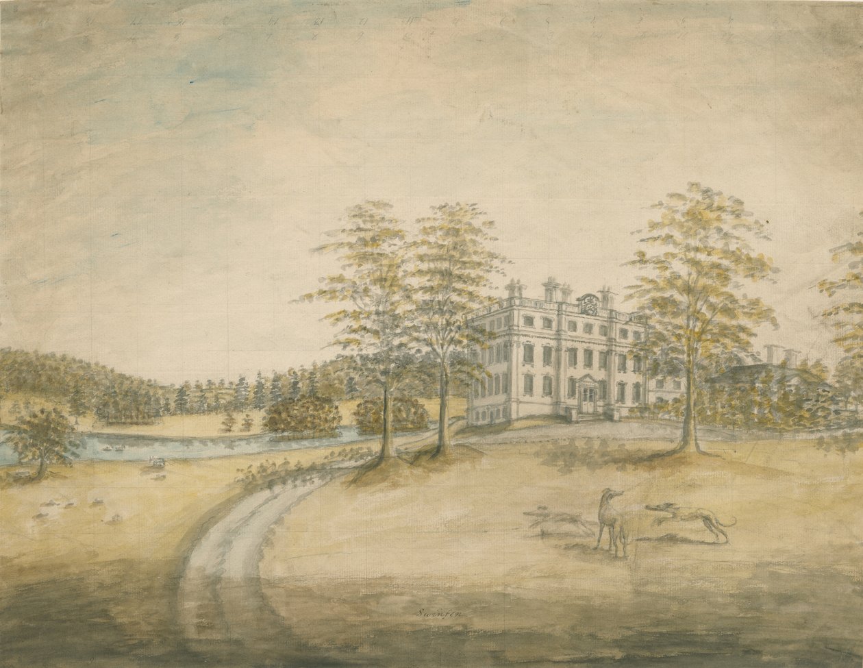 Swinfen Hall: malba akvarelem a [c 1762-1798] od Stebbing Shaw