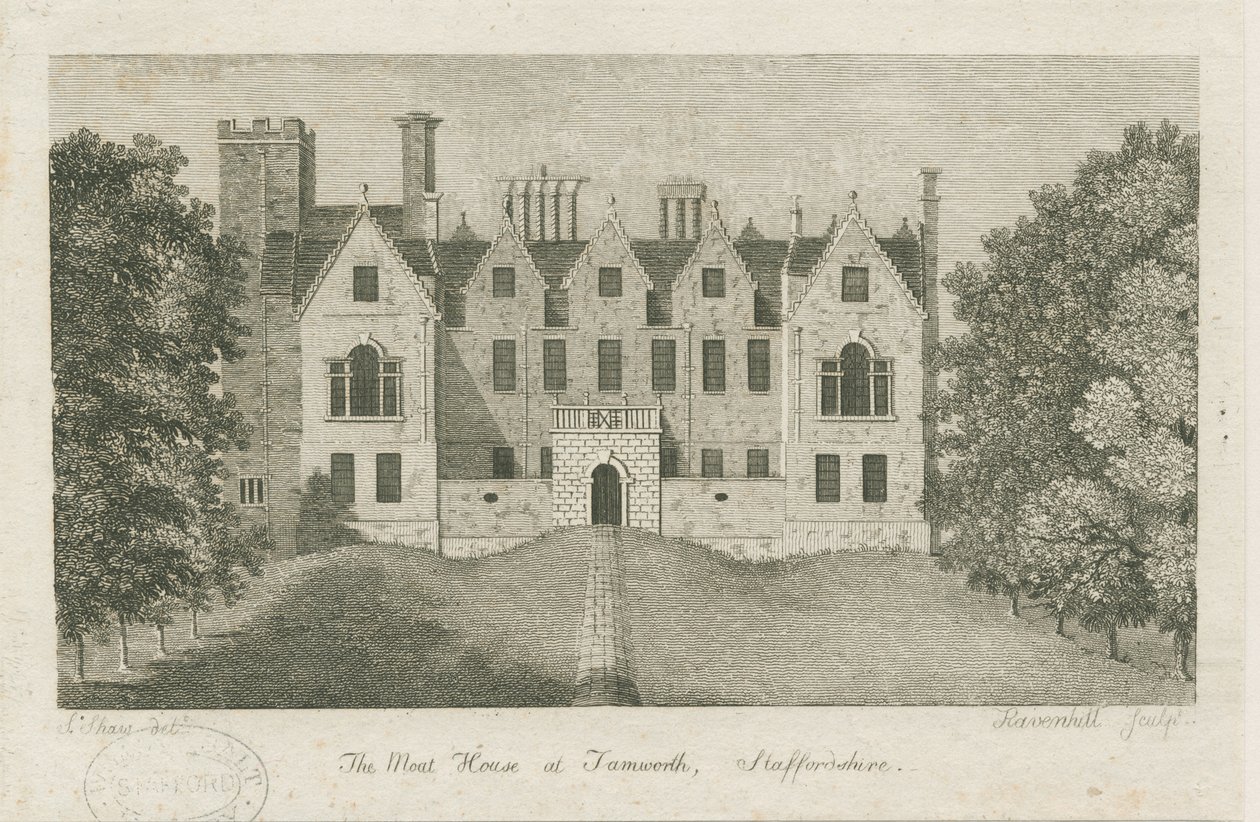 Tamworth - The Moat House: rytina, nd [1762-1802] (tisk) od Stebbing Shaw