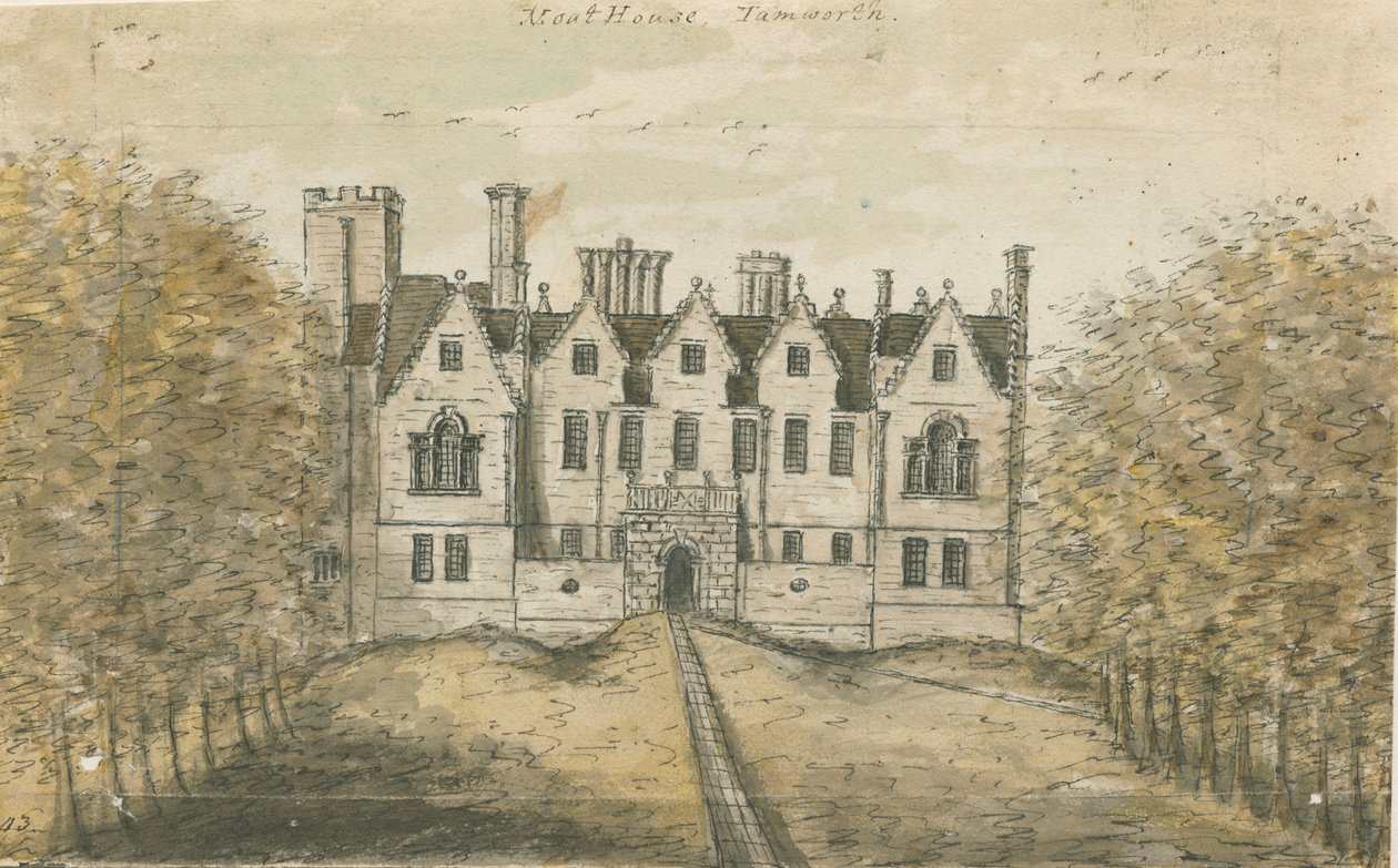 Tamworth - The Moat House: malba vodovými barvami, nd [1762-1802] od Stebbing Shaw