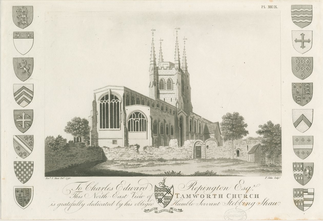 Tamworth Church: rytina akvatinty, 1792 od Stebbing Shaw