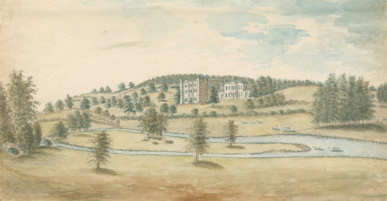 Tixall Hall and Gatehouse: malba vodovými barvami, nd [1762-1802] od Stebbing Shaw