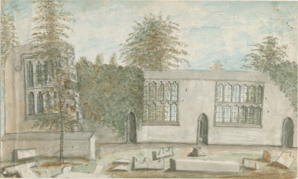 Tixall Hall: malba vodovými barvami, nd [1762-1802] od Stebbing Shaw