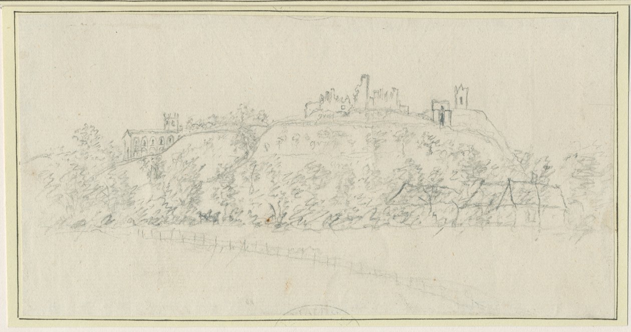 Hrad Tutbury: kresba tužkou, nd [1762-1802] od Stebbing Shaw