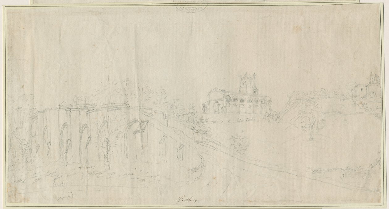Tutbury Church and Castle - North East View: kresba tužkou, nd [1762-1802] (kresba) od Stebbing Shaw