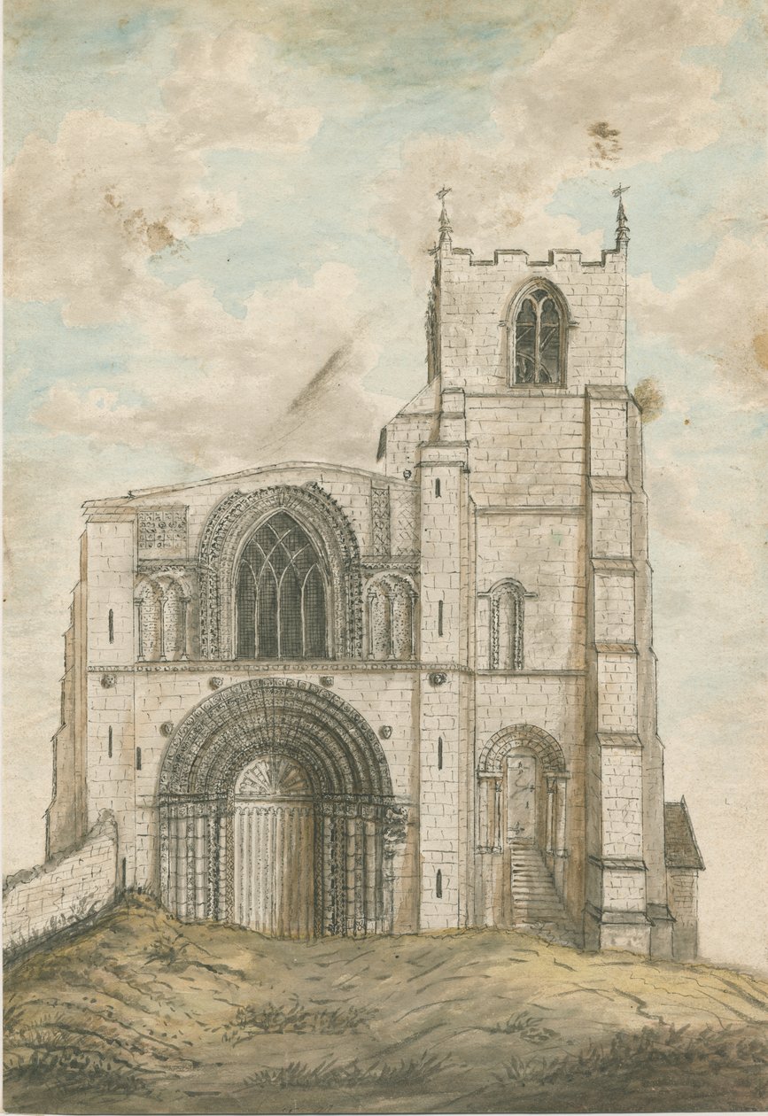 Tutbury Priory Church: malba vodovými barvami, nd [1762-1802] od Stebbing Shaw