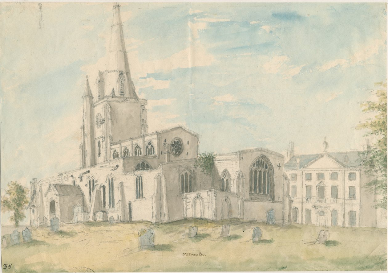 Kostel Uttoxeter [Starý]: malba vodovými barvami, nd [1794] od Stebbing Shaw
