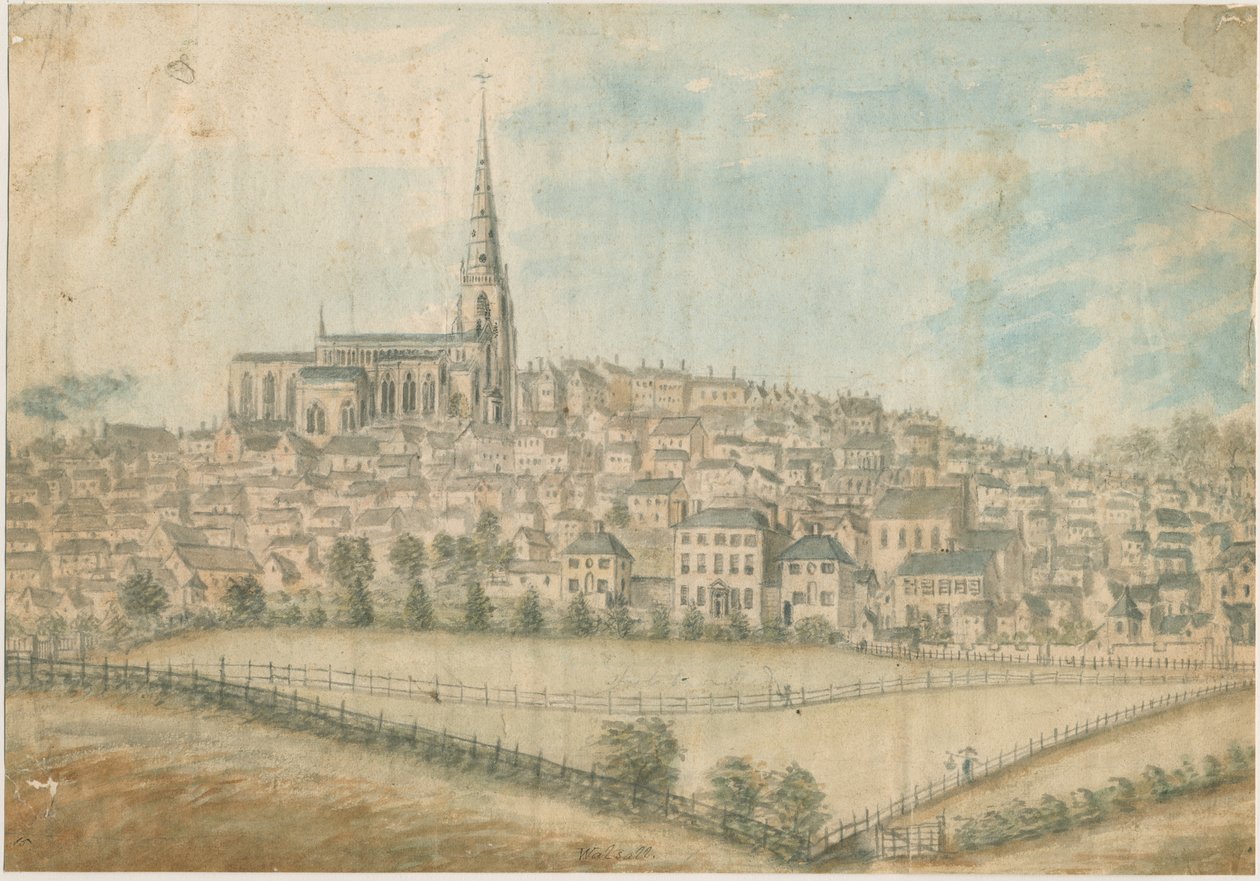 Walsall Town – North West View: malba vodovými barvami a [c 1798] od Stebbing Shaw