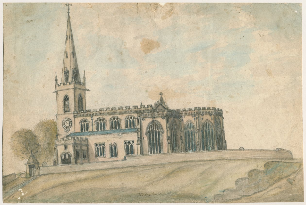 Wednesbury Church: malba vodovými barvami, nd [1762-1802] od Stebbing Shaw