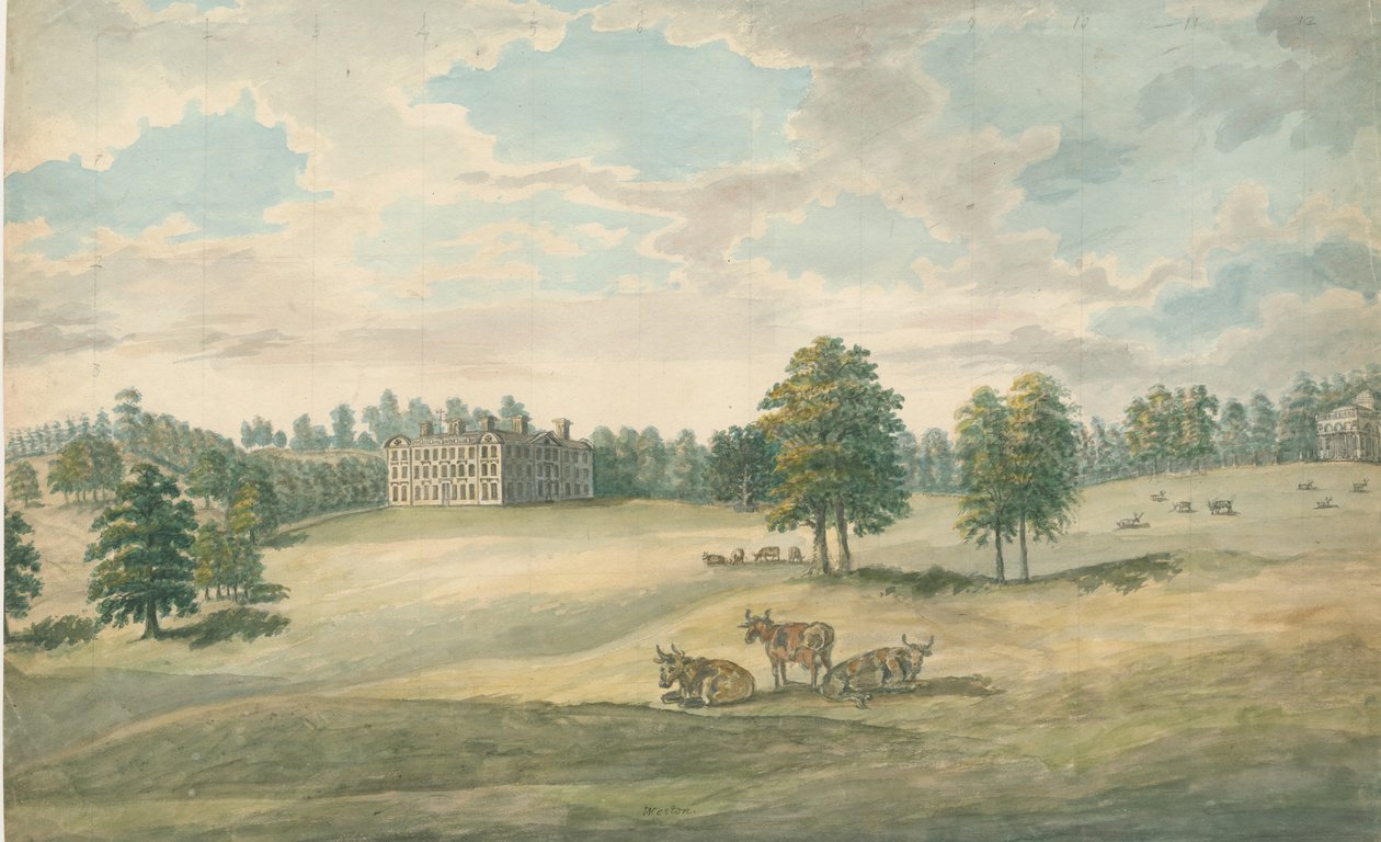 Weston-under-Lizard - Hall: malba vodovými barvami, nd [1762-1802] od Stebbing Shaw