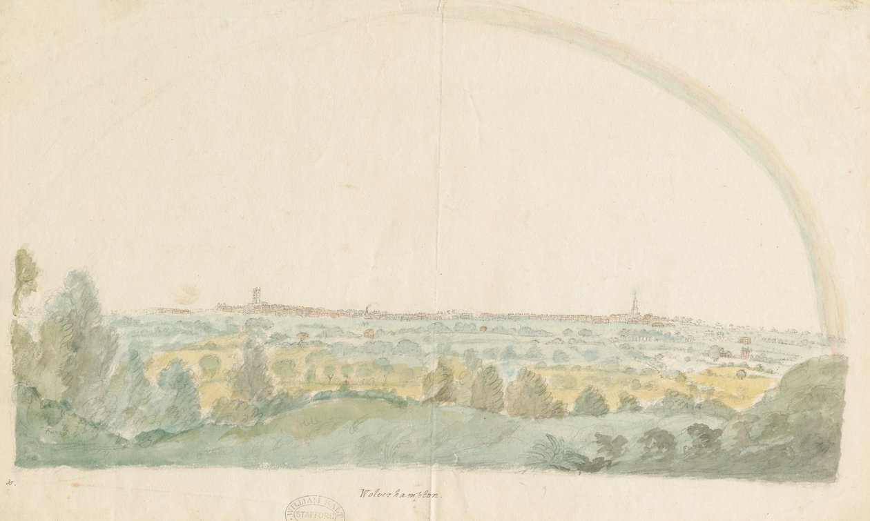 Wolverhampton - Pohled do dálky z výšin Tettenhall: malba vodovými barvami, nd [konec 18. století] od Stebbing Shaw