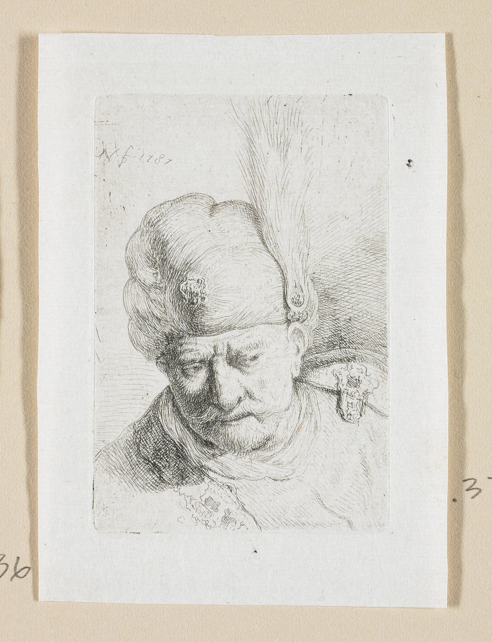 Hlava muže s turbanem zdobeným peřím od Stefan Juliusz Norblin de la Gourdaine