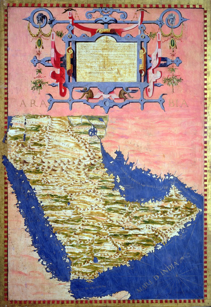 Mapa Arábie z 16. století, Sala delle Carte Geografiche (Síň zeměpisných map) 1575 od Stefano Bonsignori