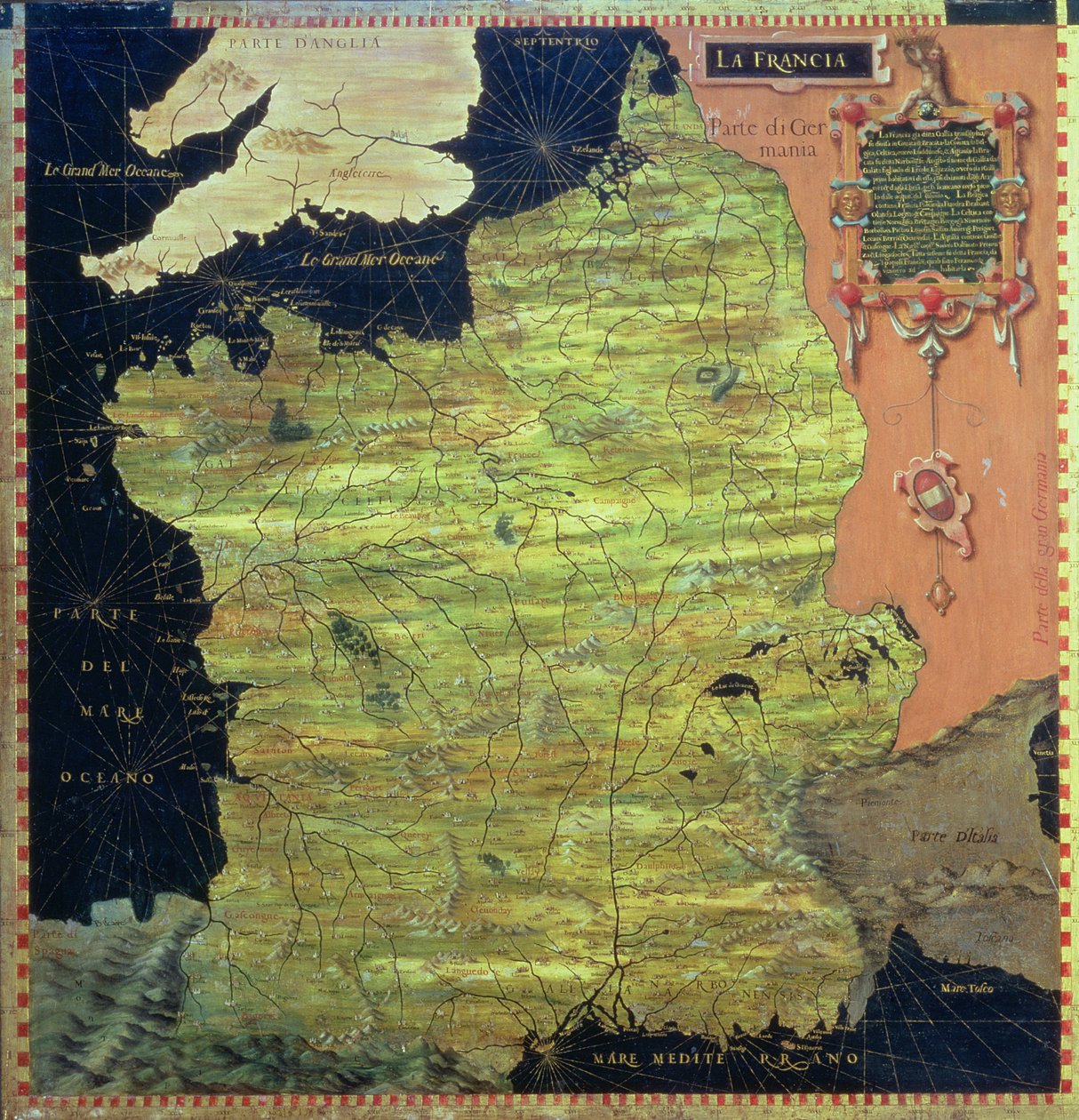 Mapa Francie z 16. století, Sala delle Carte Geografiche (Síň zeměpisných map) 1575 od Stefano Bonsignori