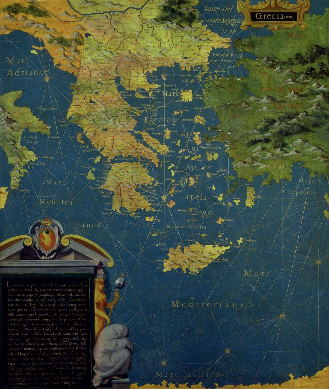 Mapa Řecka šestnáctého století, ze „Sala delle Carte Geografiche“ (síň geografických map) 1575 od Stefano Bonsignori