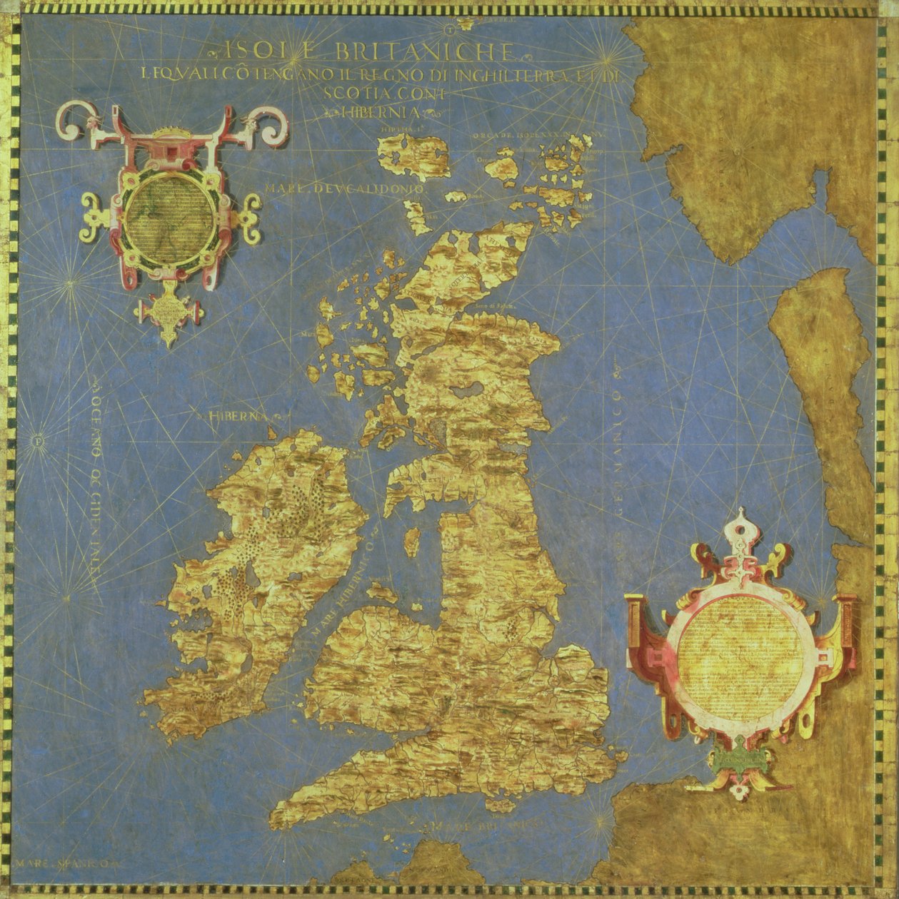 Mapa Britských ostrovů šestnáctého století, z „Sala delle Carte Geografiche“ (síň geografických map) 1575 od Stefano Bonsignori