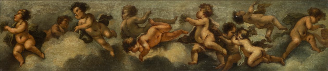 Putti disporting, c.1655-72 (papír položený na plátně s ochranou skla) od Stefano (after) Magnasco