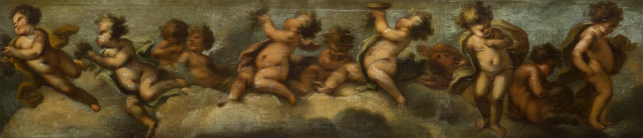 Putti disporting, c.1655-72 (papír položený na plátně s ochranou skla) od Stefano (after) Magnasco