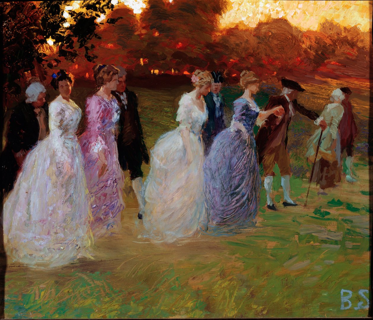 Návrat paláce Elegantní mladí lidé vracející se ze světské události (večírek nebo recepce) (Návrat z paláce) Malba Stefana Baghina (1881-1920) geny, Galleria d