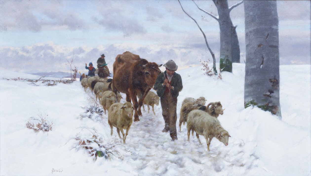 Návrat z trhu po sněžení, před rokem 1877 (olej na plátně) od Stefano Bruzzi