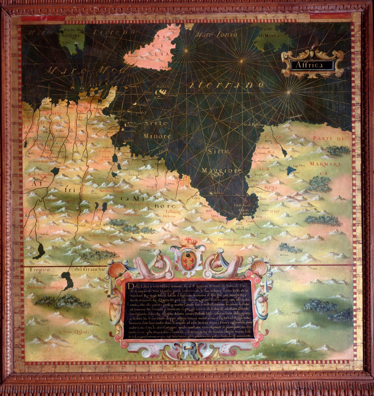 Afrique du Nord: Kyrenaic a Marmarique Region Mapu vytvořil Stefano Bonsignori (? -1589), italský kosmograf a malíř. Kolem 1581. Florencie, Palazzo Vecchio, Sala del Mappamondo od Stefano Buonsignori